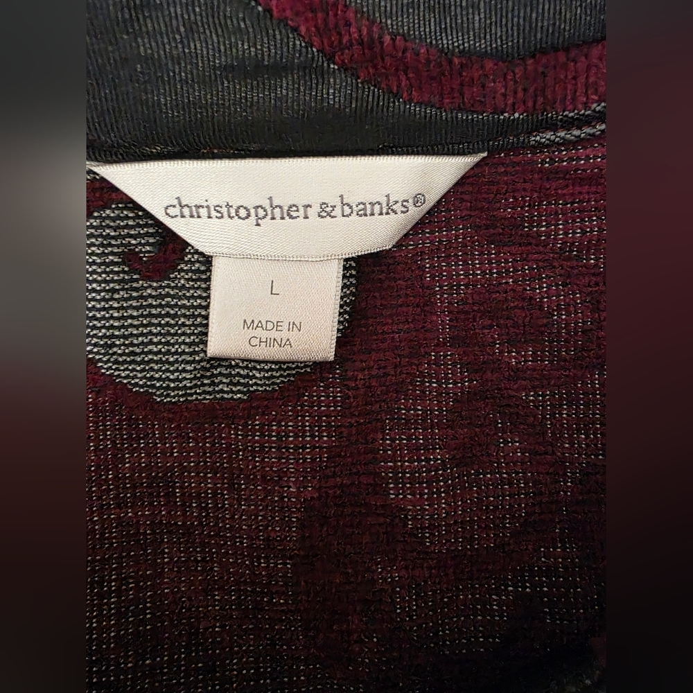 Christopher & Banks Black and Burgundy Floral Sleeveless Blouse - Picture 3 of 6